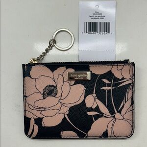Kate Spade Black and Pink Floral Pouch with Keychain
